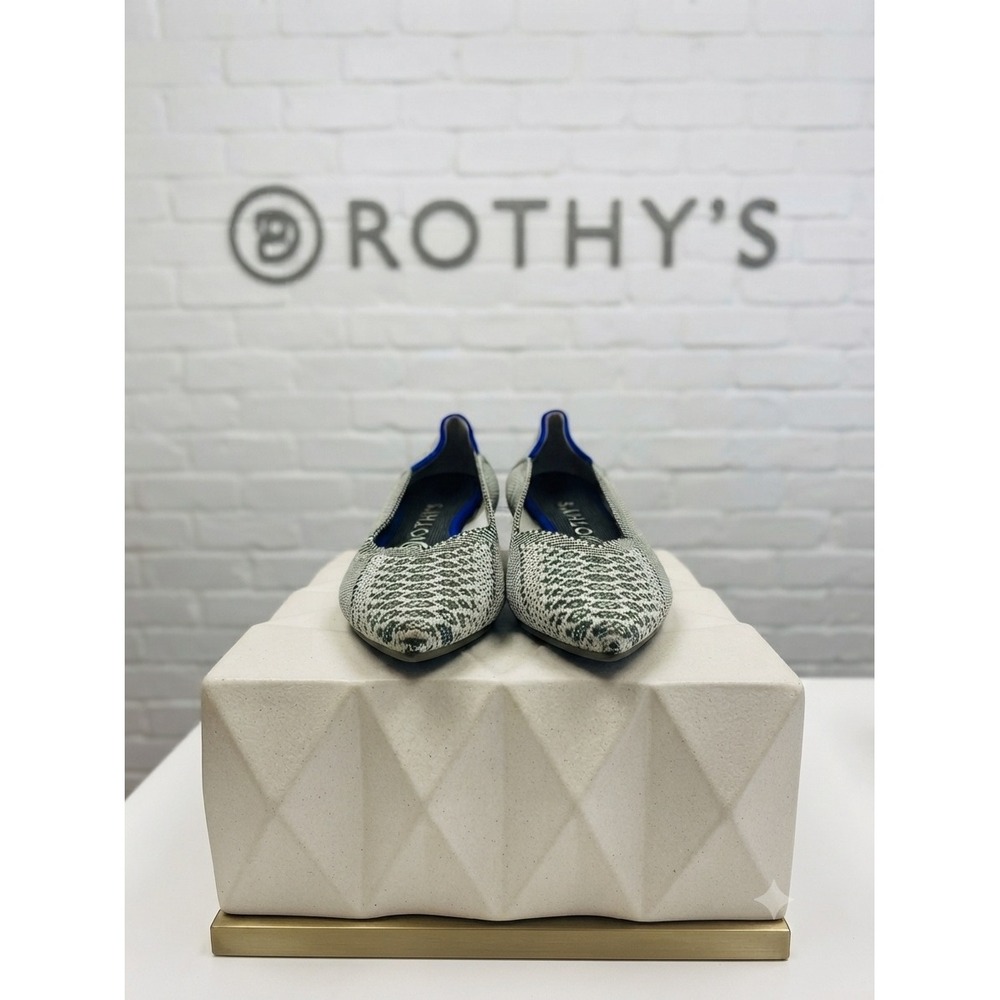 Rothys The Point Sage Green Snakeskin Geometric Knit Pointed Toe Flats Womens 6